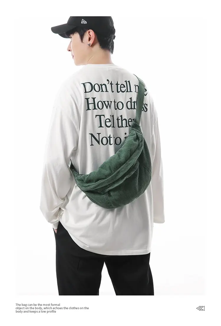 Corduroy Chest Bag Green Women Large Capacity — feature 8
