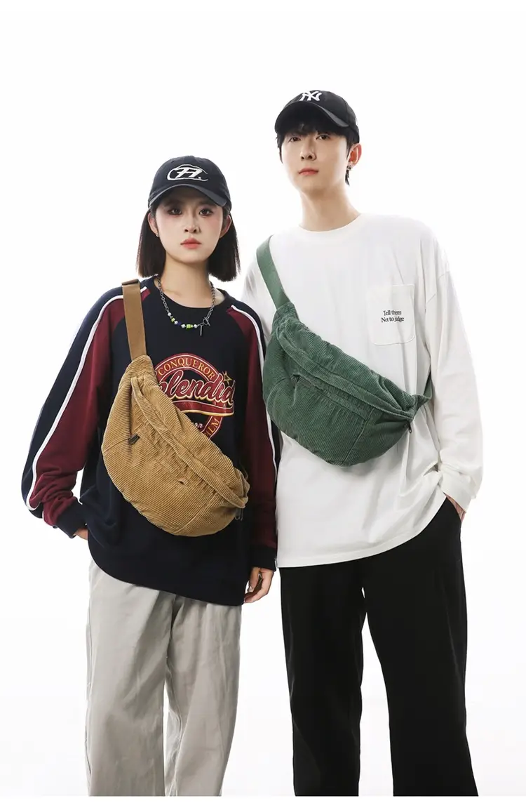 Corduroy Chest Bag Green Women Large Capacity — feature 9