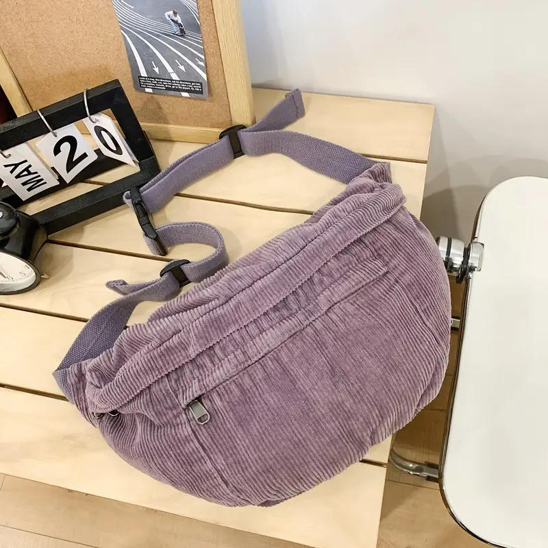Corduroy Chest Bag Green Women Large Capacity