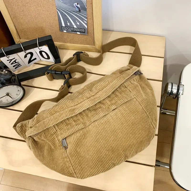 Corduroy Chest Bag Green Women Large Capacity