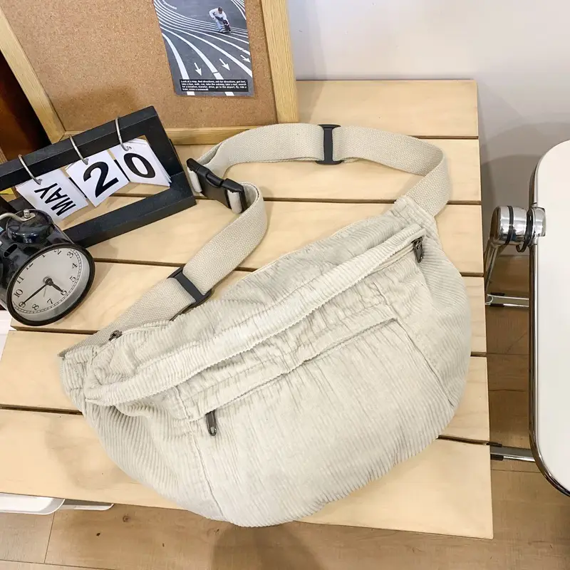 Corduroy Chest Bag Green Women Large Capacity