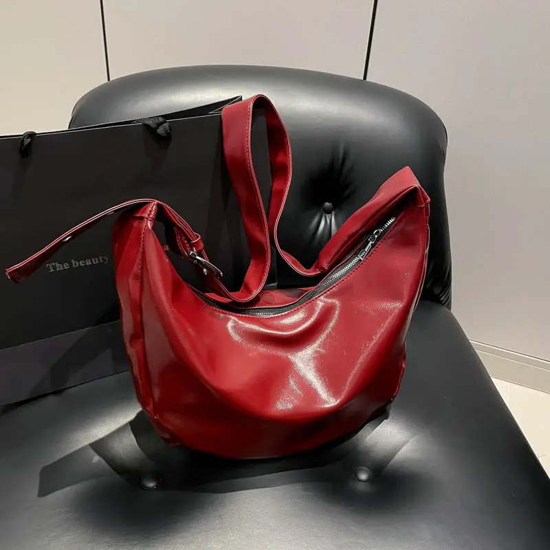 Red Leather Shoulder Bag for Women 2024