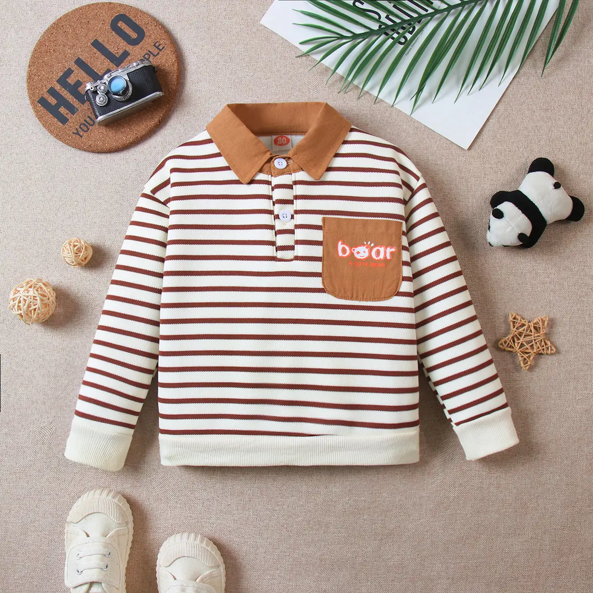 Baby Striped Polo Shirt with Lapels for Boys Autumn Wear — feature 5