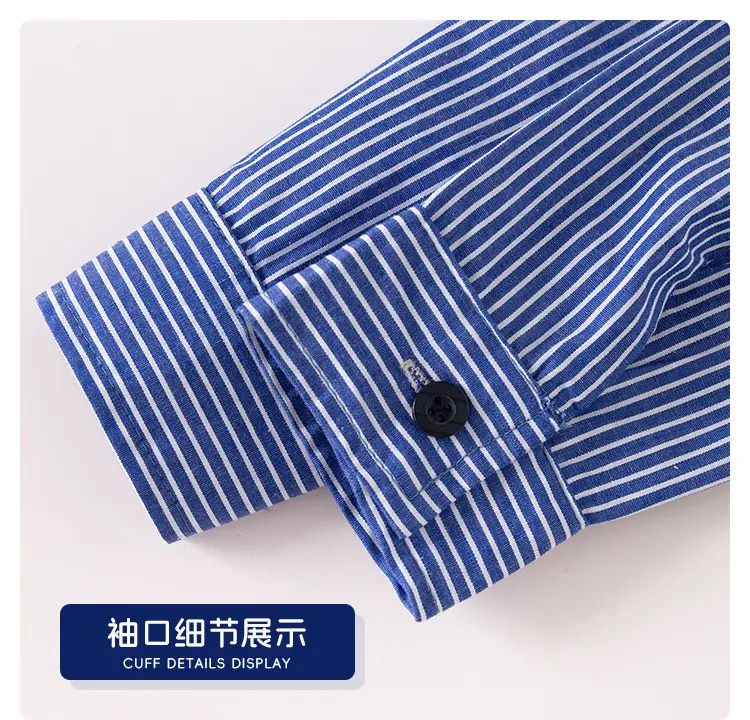 Boys Long Sleeve Polo Shirt Grey Blue Striped — feature 13