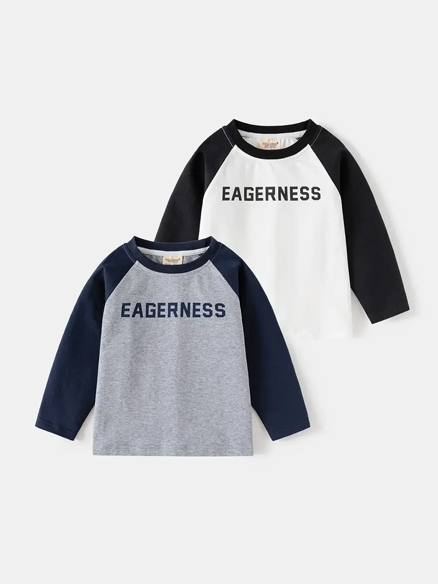 Boys Cotton Raglan Sleeve T-Shirt Gray Navy Spring