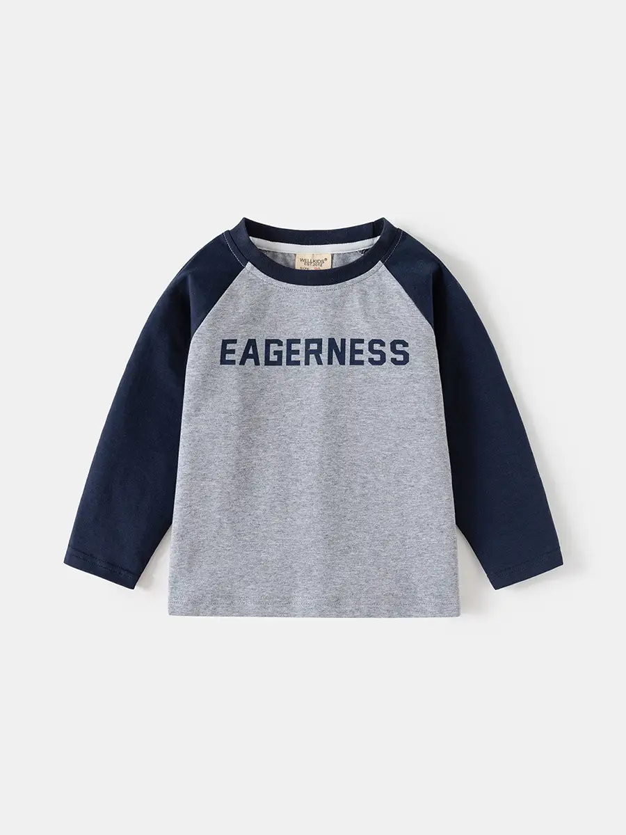Boys Cotton Raglan Sleeve T-Shirt Gray Navy Spring