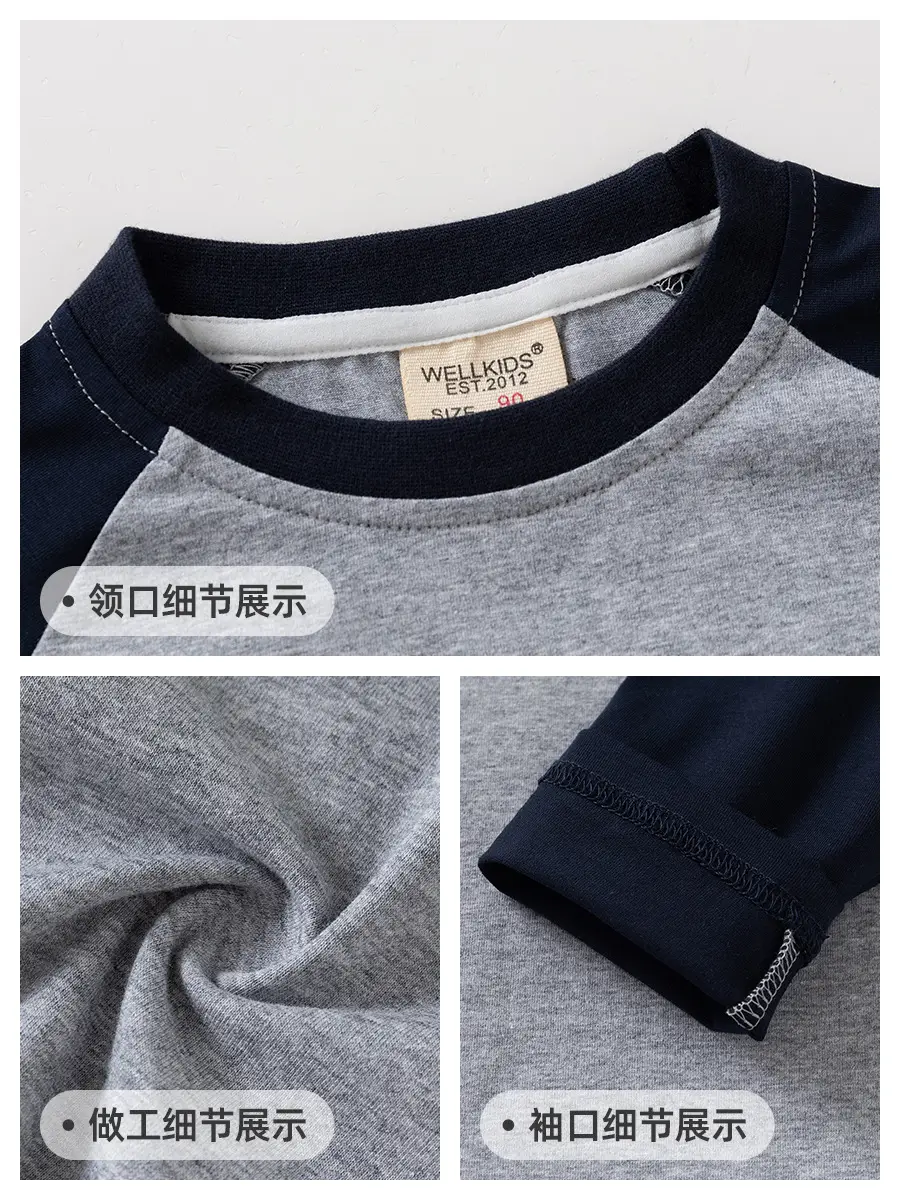 Boys Cotton Raglan Sleeve T-Shirt Gray Navy Spring