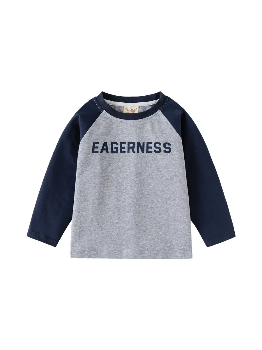 Boys Cotton Raglan Sleeve T-Shirt Gray Navy Spring