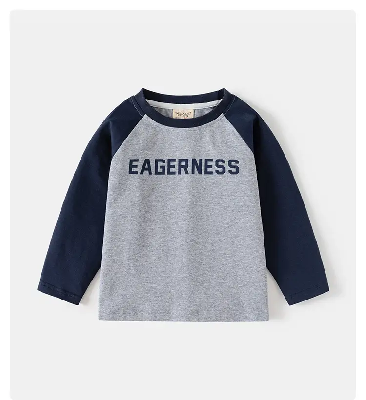 Boys Cotton Raglan Sleeve T-Shirt Gray Navy Spring — feature 1
