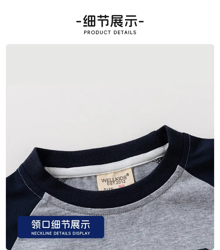 Boys Cotton Raglan Sleeve T-Shirt Gray Navy Spring — feature 12