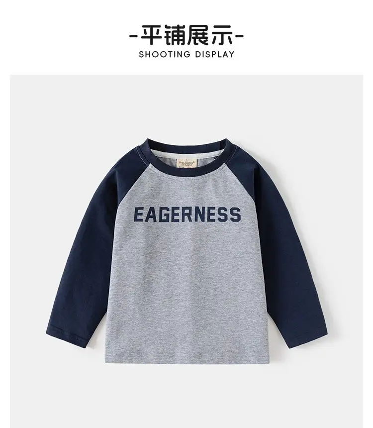 Boys Cotton Raglan Sleeve T-Shirt Gray Navy Spring — feature 8