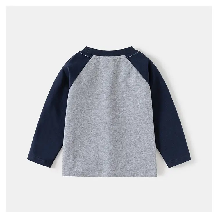 Boys Cotton Raglan Sleeve T-Shirt Gray Navy Spring — feature 9