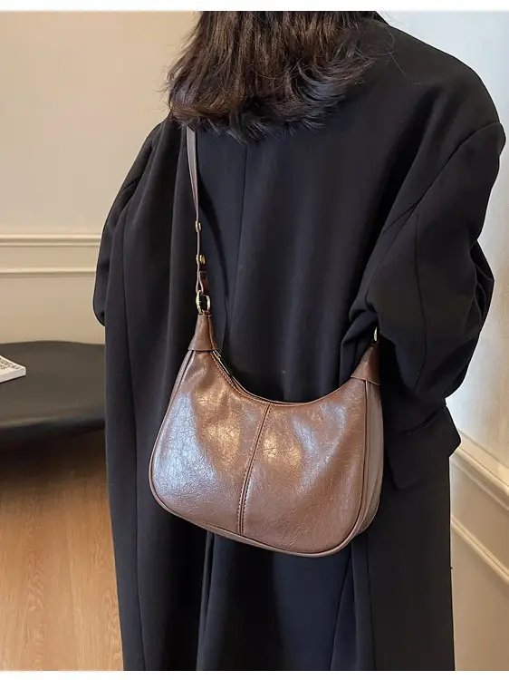 Brown Leather Diagonal Shoulder Bag for Women - Image 5