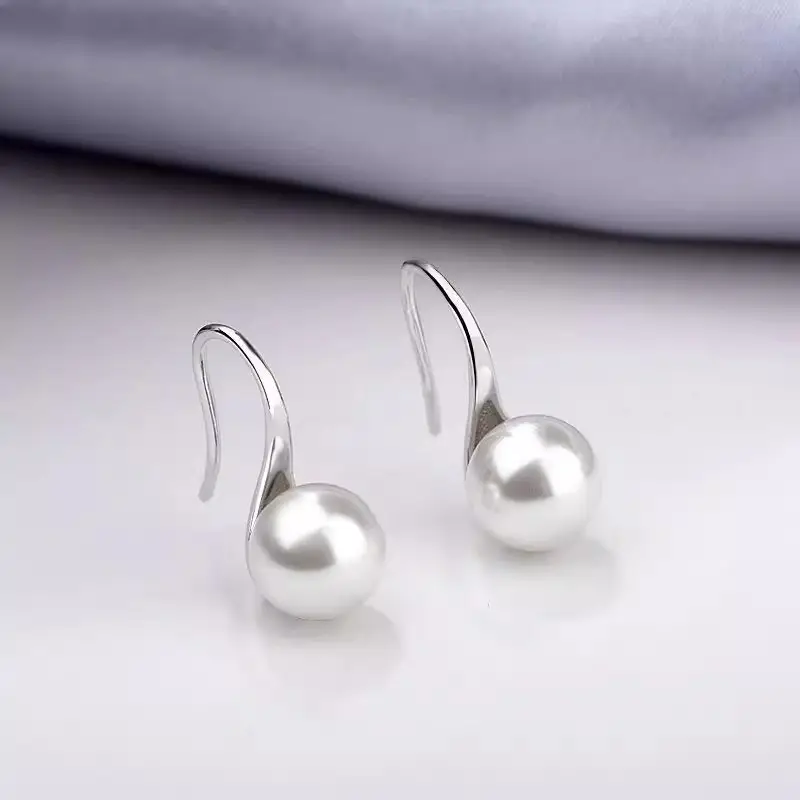 S925 Silver Pearl Earrings 8-14mm Spoon Shape - Image 6