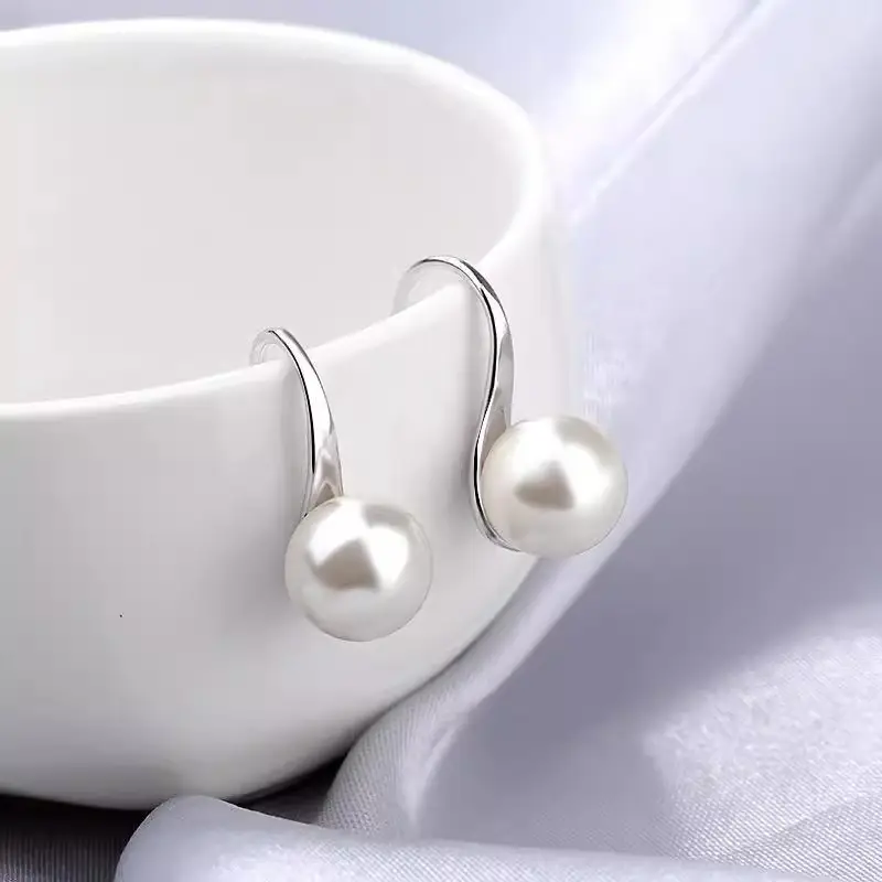 S925 Silver Pearl Earrings 8-14mm Spoon Shape - Image 5