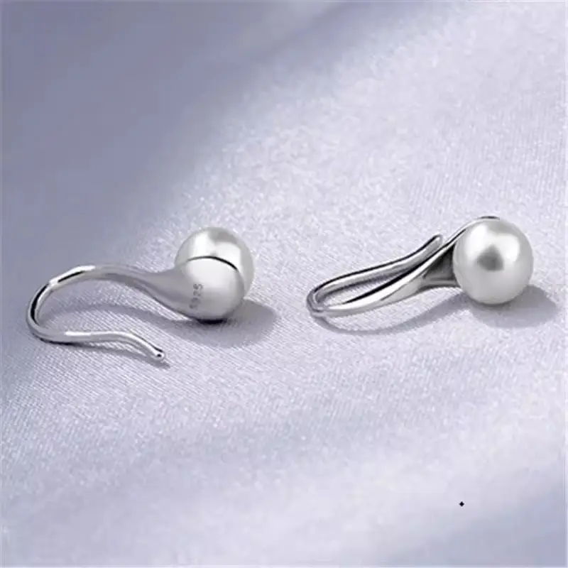 S925 Silver Pearl Earrings 8-14mm Spoon Shape - Image 3