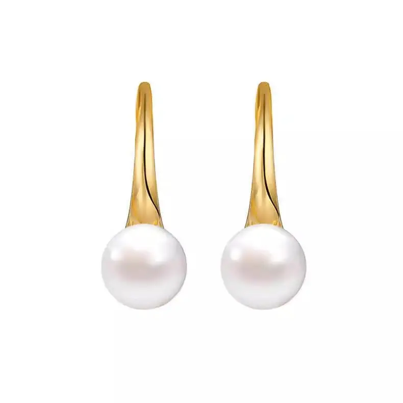 S925 Silver Pearl Earrings 8-14mm Spoon Shape - Image 8