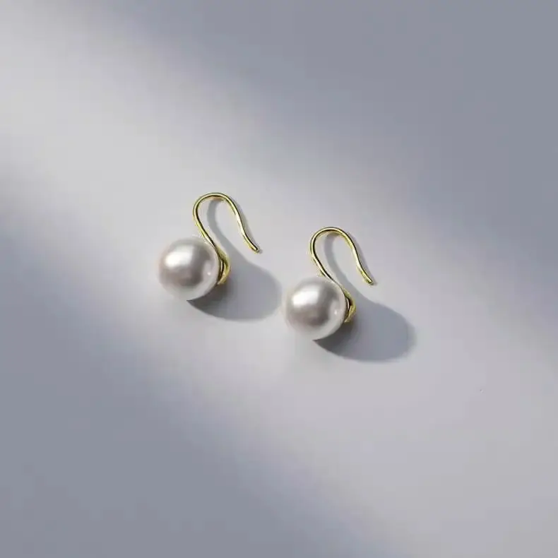 S925 Silver Pearl Earrings 8-14mm Spoon Shape - Image 2