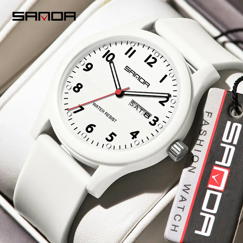 Sanda Quartz Watch White Silicone Band for Students - Image 9