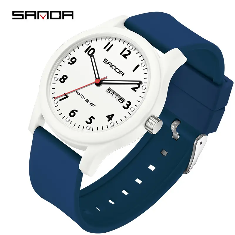 Sanda Quartz Watch White Silicone Band for Students - Image 8