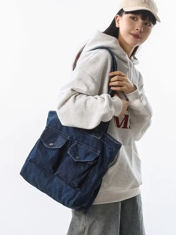 Blue Denim Canvas Shoulder Bag for Women 2024 - Image 4