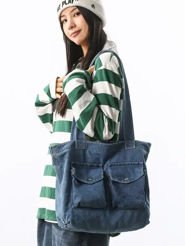 Blue Denim Canvas Shoulder Bag for Women 2024 - Image 5