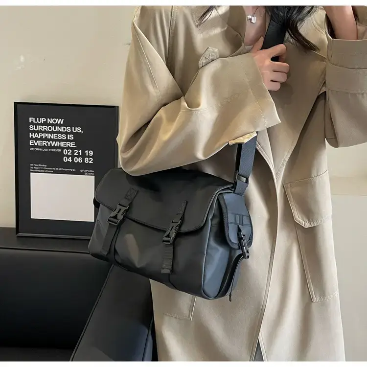 Black Cool Tooling Messenger Bag for Men Women — feature 10