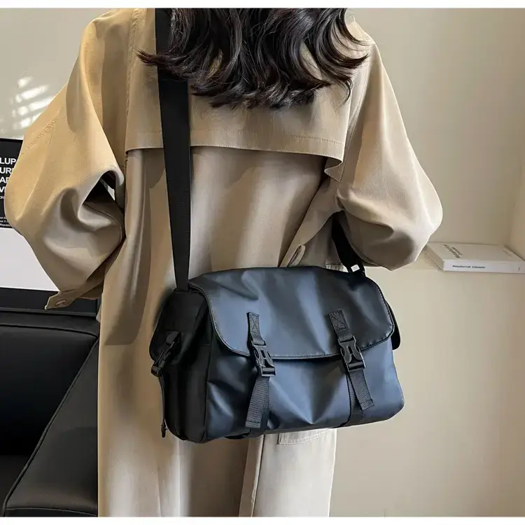 Black Cool Tooling Messenger Bag for Men Women — feature 11