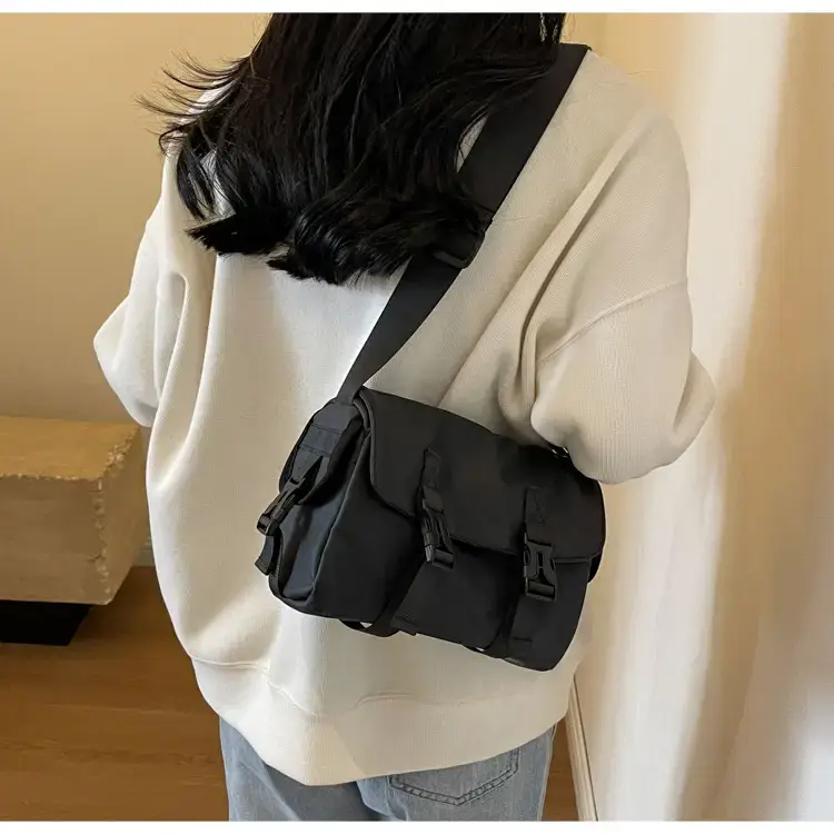 Black Cool Tooling Messenger Bag for Men Women — feature 12