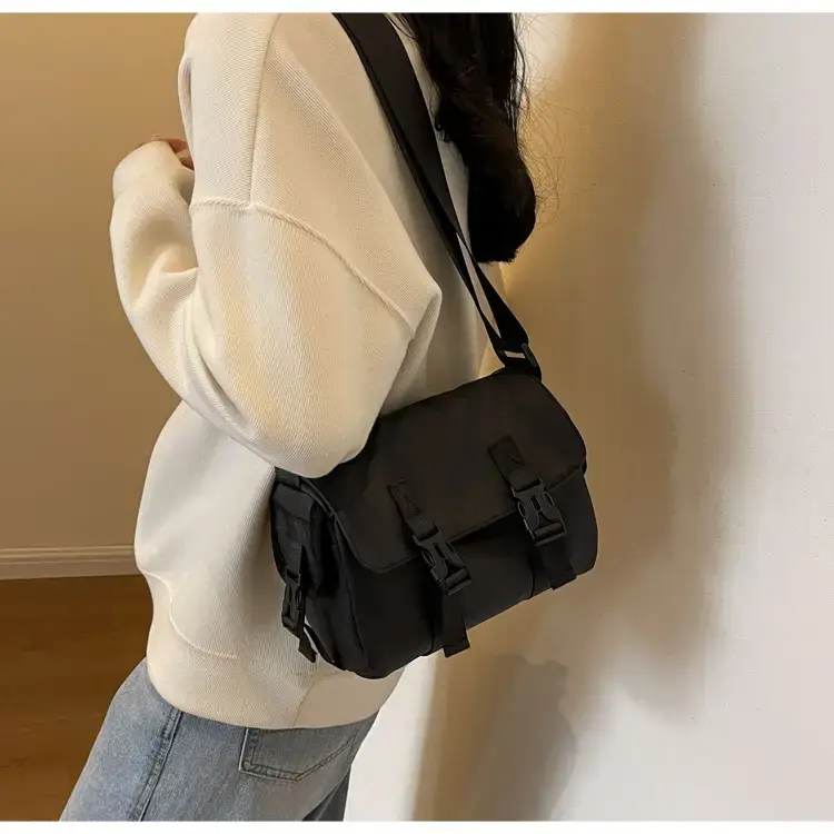 Black Cool Tooling Messenger Bag for Men Women — feature 13