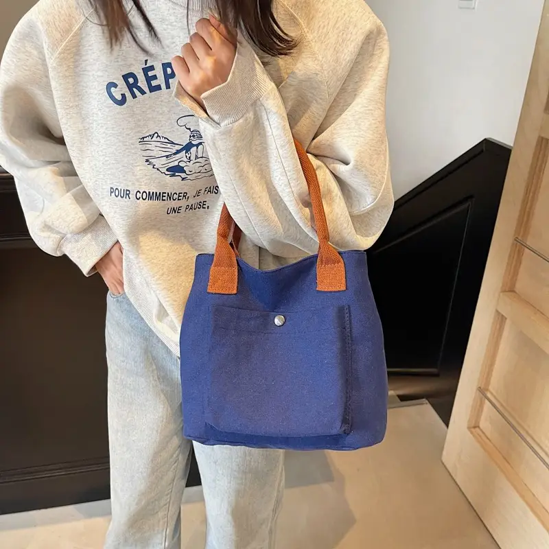 Women's Blue Canvas Shoulder Bag Large Winter 2024 - Image 8