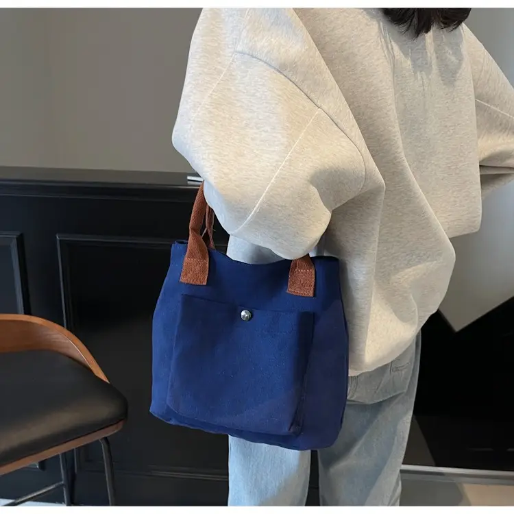 Women's Blue Canvas Shoulder Bag Large Winter 2024 — feature 12