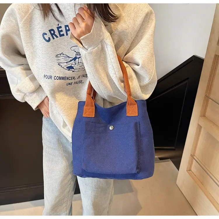 Women's Blue Canvas Shoulder Bag Large Winter 2024 — feature 13