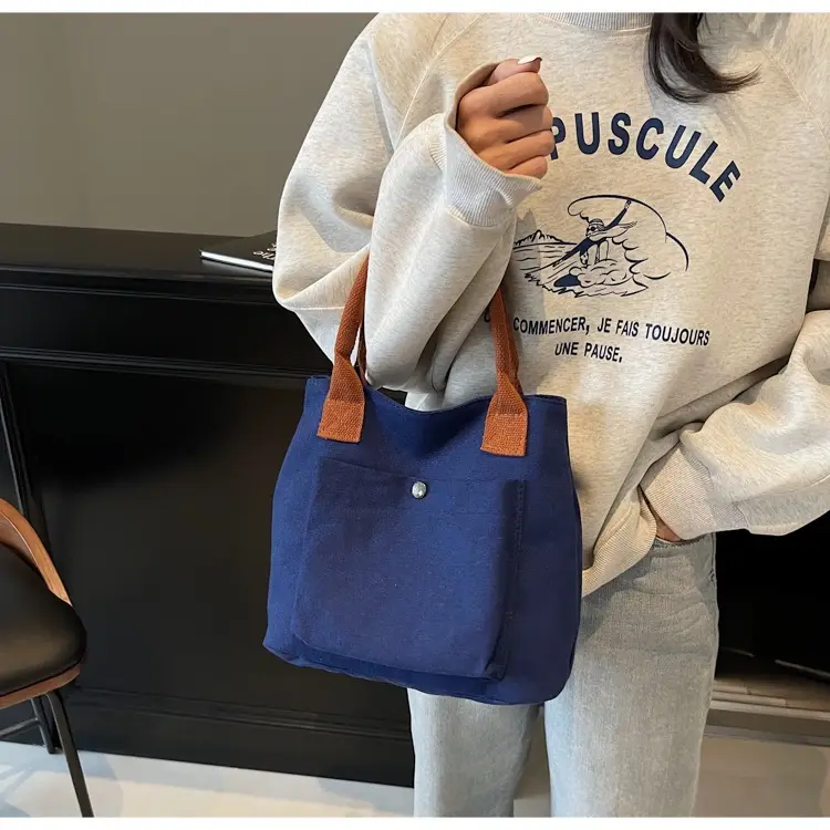 Women's Blue Canvas Shoulder Bag Large Winter 2024 — feature 14