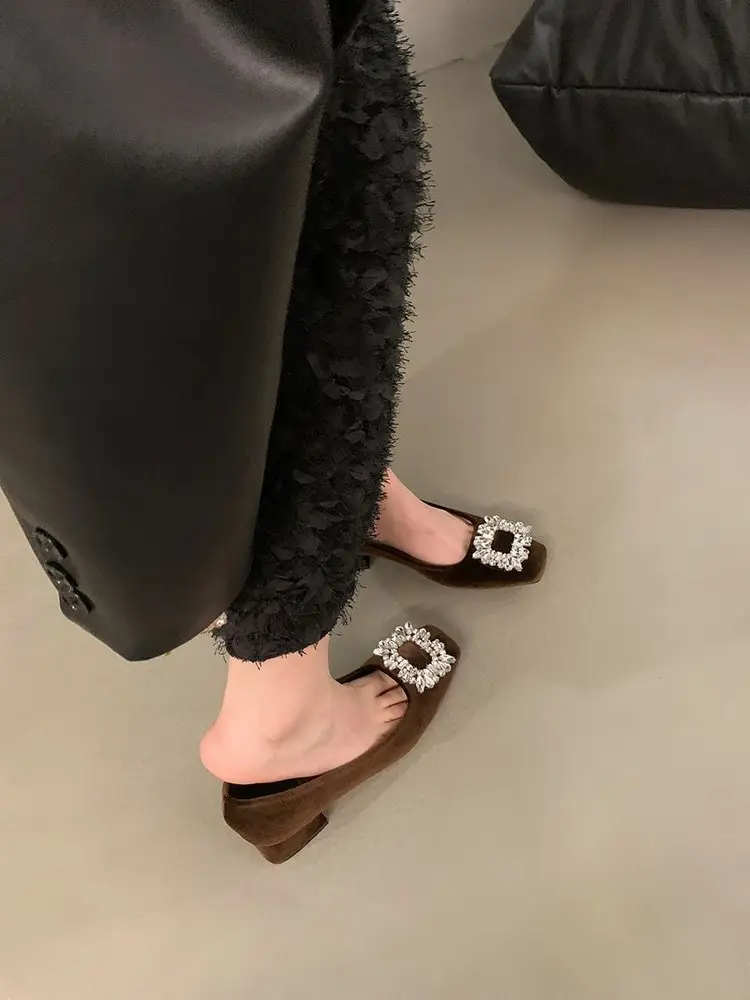 High-grade Rhinestone Shallow Mouth Shoes Women's Elegant 2024 Shallow Mouth Spring and Autumn New All-match Square-toe Flat Bean Shoes — feature 10