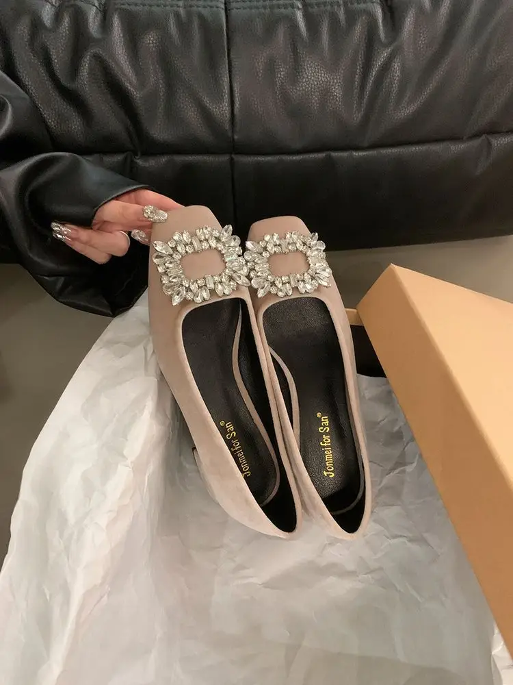 High-grade Rhinestone Shallow Mouth Shoes Women's Elegant 2024 Shallow Mouth Spring and Autumn New All-match Square-toe Flat Bean Shoes — feature 13
