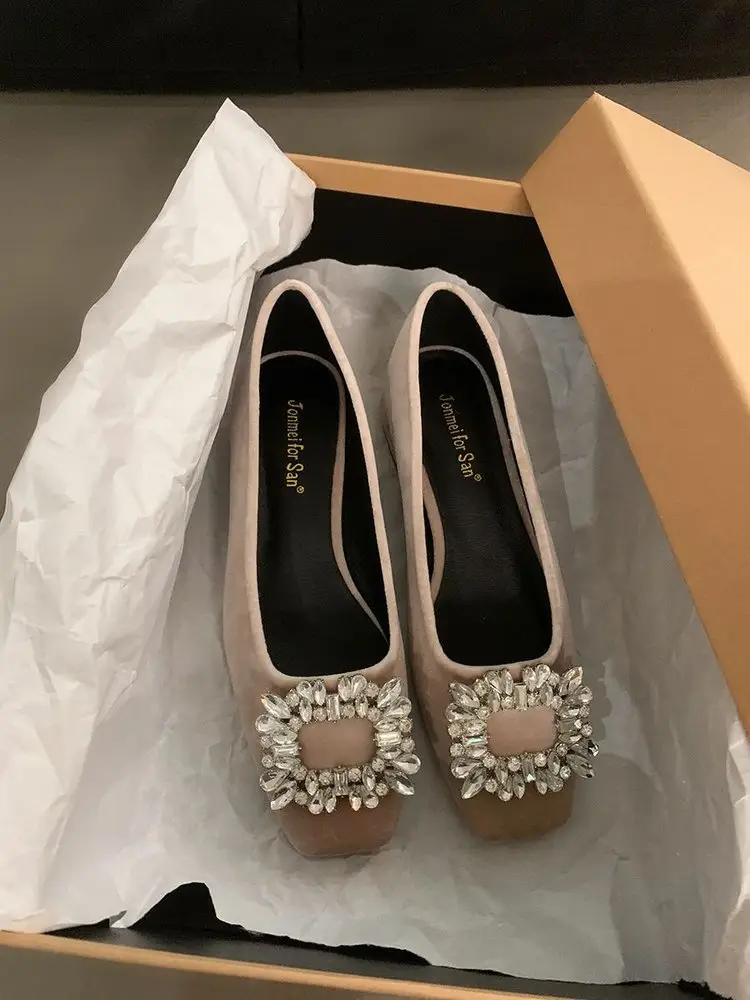High-grade Rhinestone Shallow Mouth Shoes Women's Elegant 2024 Shallow Mouth Spring and Autumn New All-match Square-toe Flat Bean Shoes — feature 14