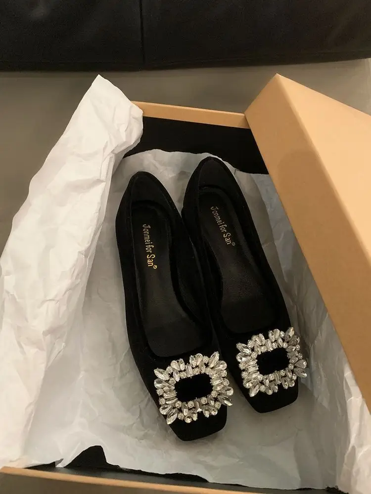 High-grade Rhinestone Shallow Mouth Shoes Women's Elegant 2024 Shallow Mouth Spring and Autumn New All-match Square-toe Flat Bean Shoes — feature 15