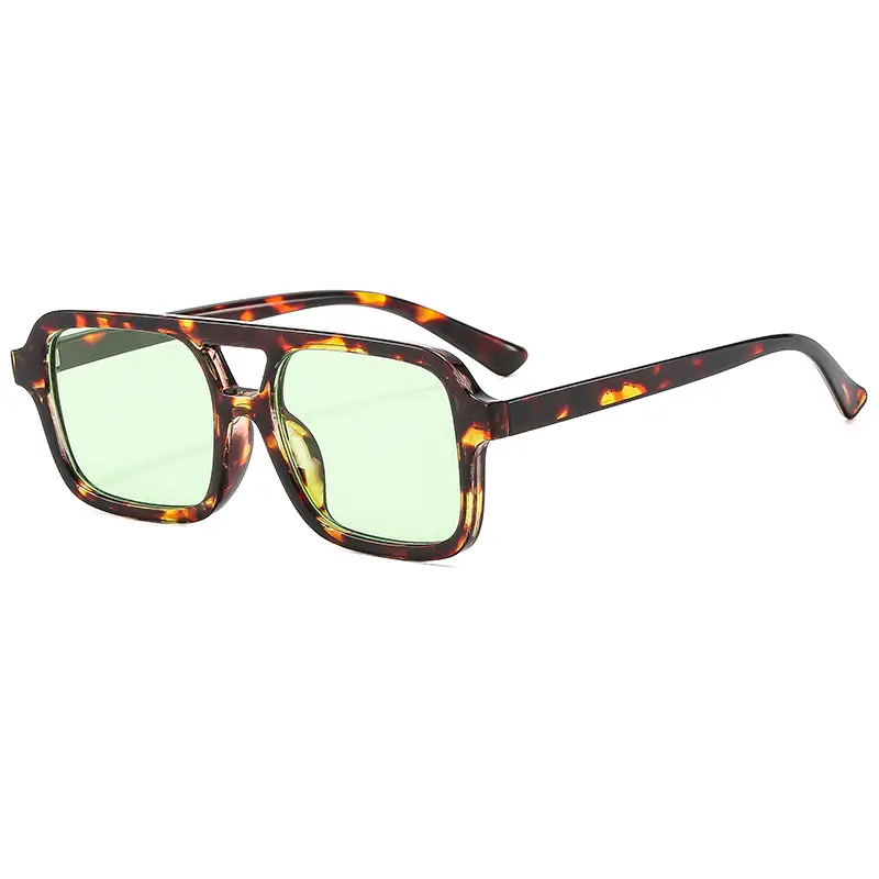 Men Black Aviator Sunglasses Double Beam Box Leopard Print - Image 7