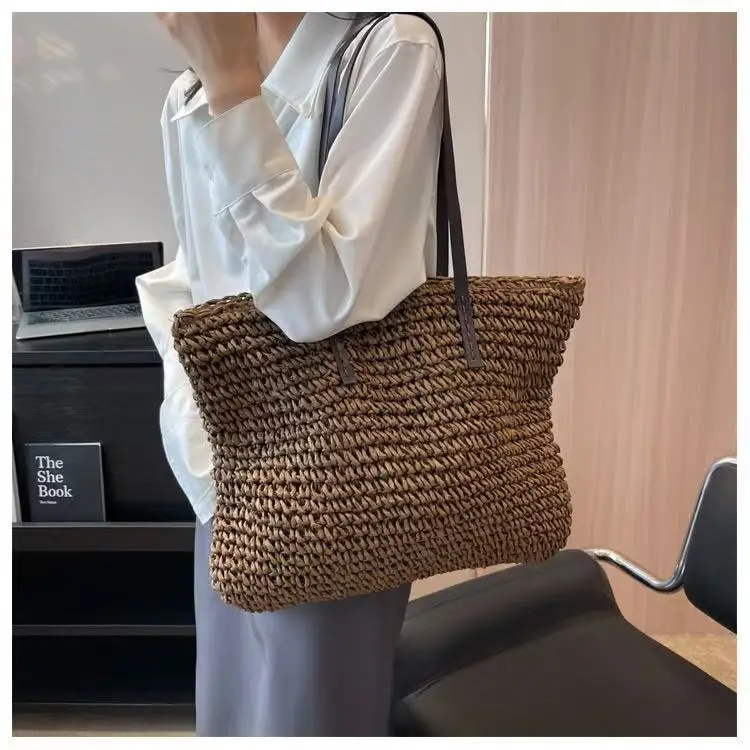 Women's Large Capacity Crochet Straw Tote Bag