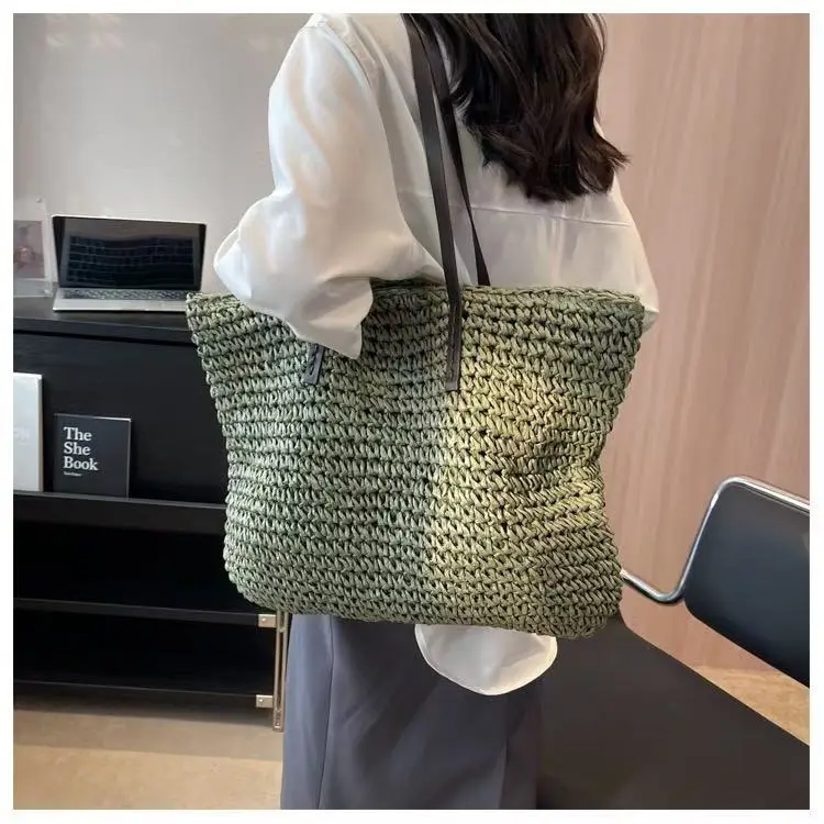 Women's Large Capacity Crochet Straw Tote Bag
