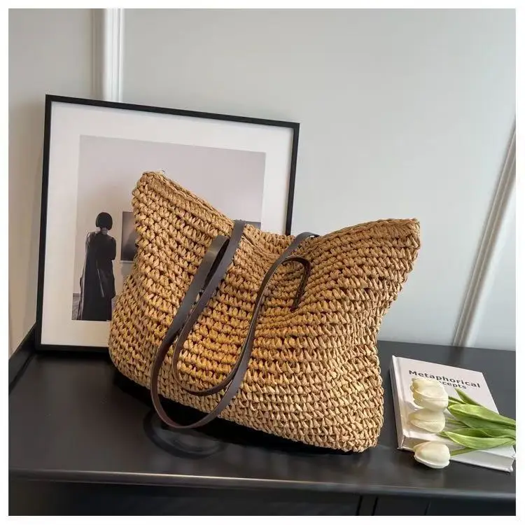 Women's Large Capacity Crochet Straw Tote Bag — feature 6
