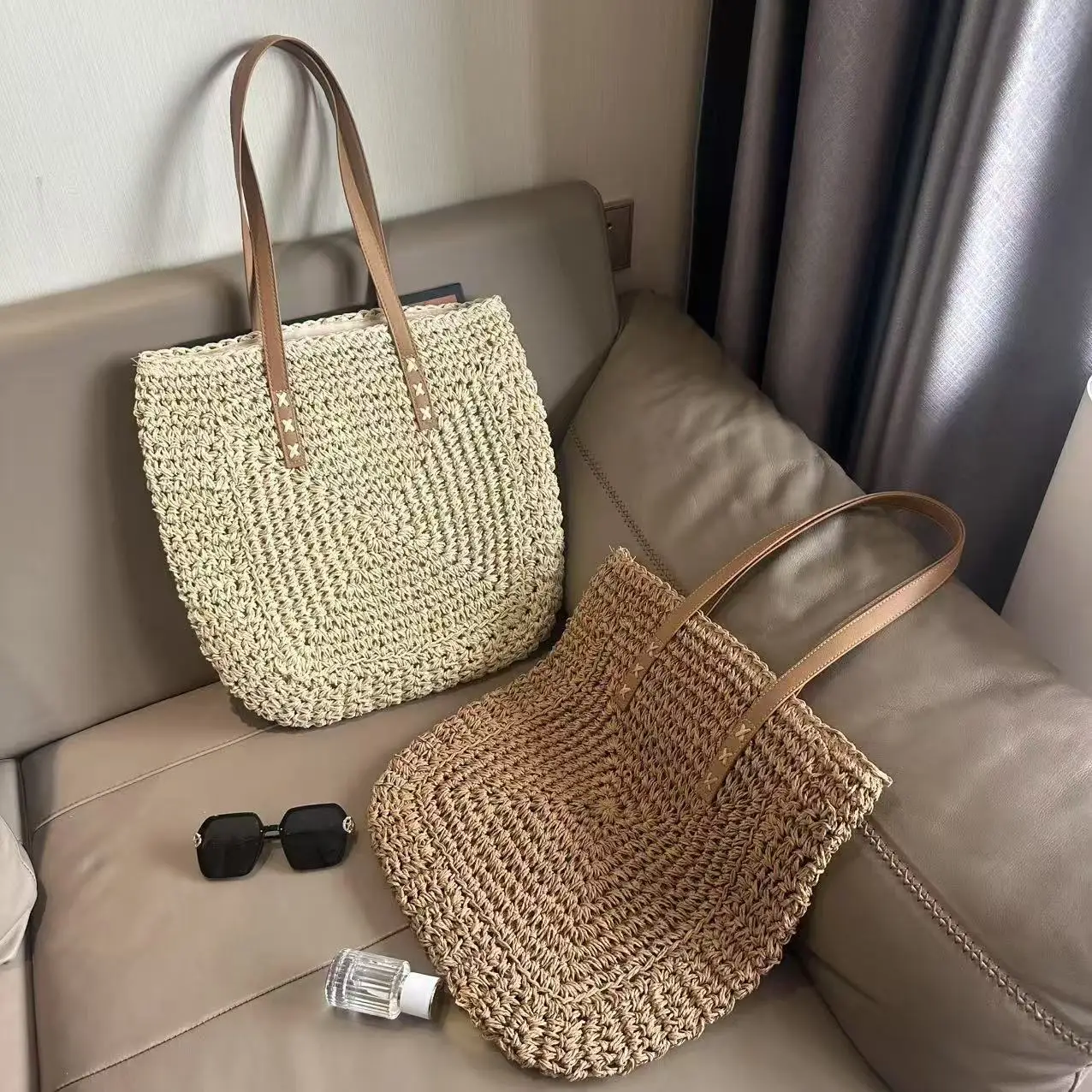 Hand-Woven Straw Bag for Women, Large Capacity, Shoulder Bag, Beach Use - Image 3