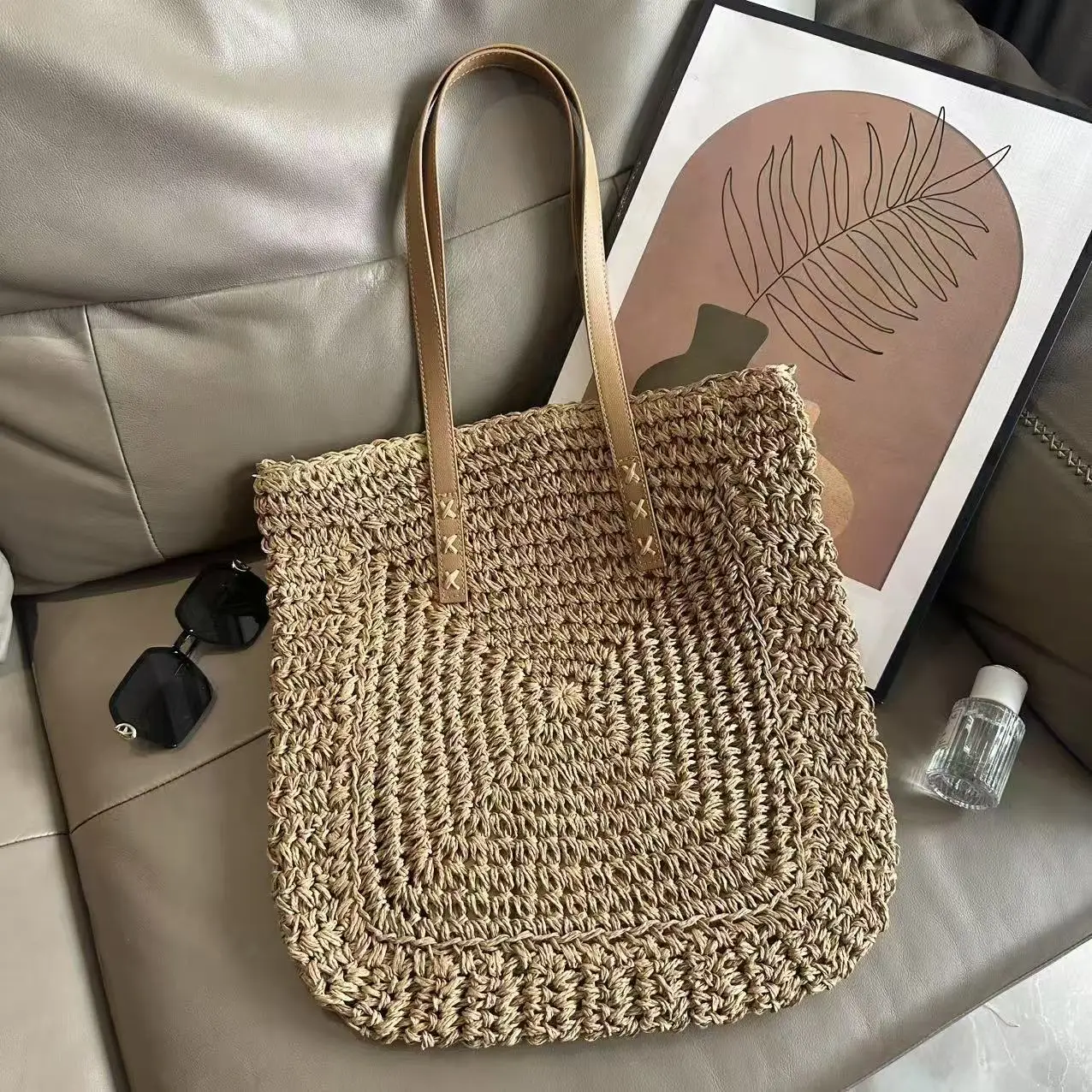 Hand-Woven Straw Bag for Women, Large Capacity, Shoulder Bag, Beach Use - Image 2