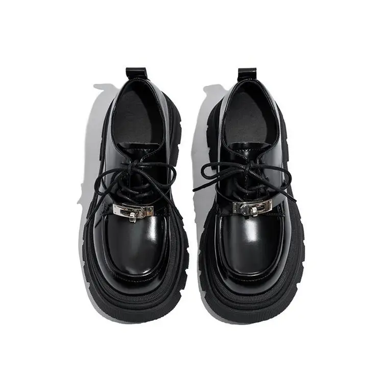 Women Black Metal Lace-Up Loafers 2024 — feature 10