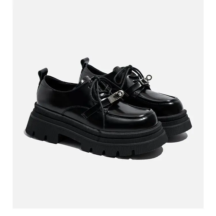 Women Black Metal Lace-Up Loafers 2024 — feature 6