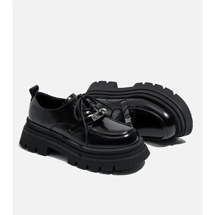 Women Black Metal Lace-Up Loafers 2024 — feature 8
