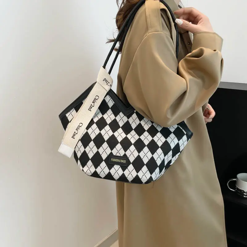 Women Plaid Shoulder Bag Winter Commuter Large Capacity - Image 6