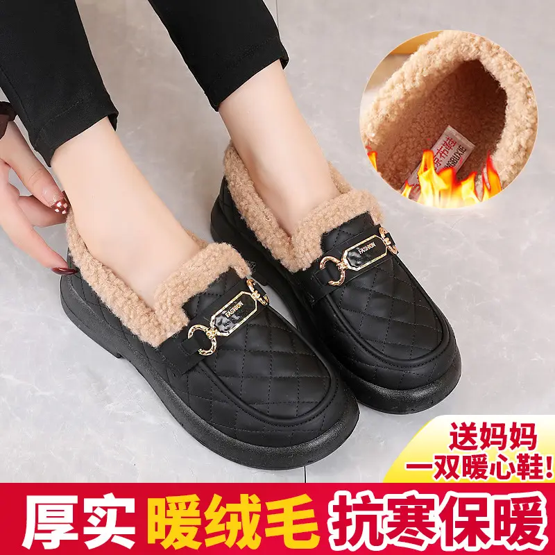 Women's Furry Shoes for Autumn and Winter, Warm Snow Boots, Old Beijing Cotton Shoes, Fleece-Lined and Thickened Slip-On Loafers with Thick Soles - Image 5