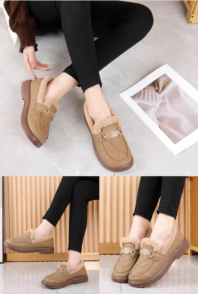 Women's Furry Shoes for Autumn and Winter, Warm Snow Boots, Old Beijing Cotton Shoes, Fleece-Lined and Thickened Slip-On Loafers with Thick Soles — feature 15
